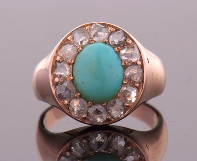 Lot 397 - A 19th century rose gold turquoise and diamond...