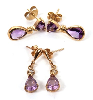 Lot 181 - Two pairs of amethyst earrings: to include a...