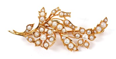 Lot 150 - A late Victorian 15ct seed pearl spray brooch,...