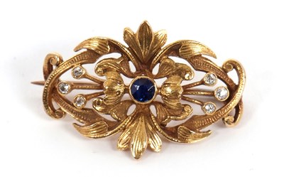 Lot 156 - A 14ct sapphire and diamond brooch, the...