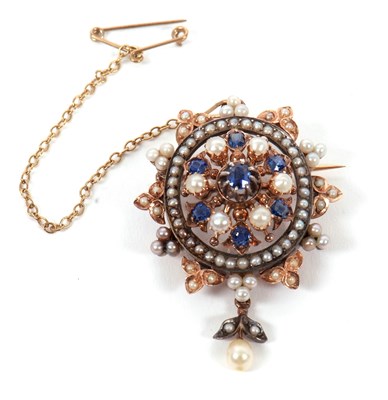 Lot 148 - A late 19th century sapphire and pearl brooch,...