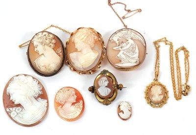 Lot 313 - A quantity of shell cameo brooches, to include...