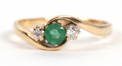 Lot 80 - A 9ct emerald and diamond ring, the round...