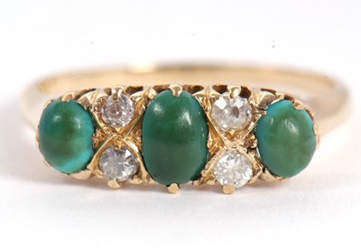 Lot 67 - A turquoise and diamond ring, set with three...