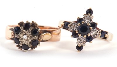 Lot 120 - Two 9ct sapphire and diamond rings: to include...