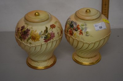 Lot 66 - Pair of blush Worcester ovoid covered vases