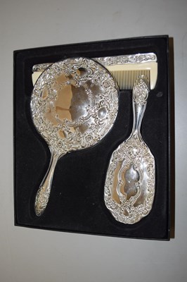 Lot 100 - Cased white metal dressing table set