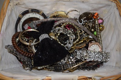 Lot 110 - Basket of assorted costume jewellery and watches