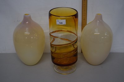 Lot 149 - Pair of pastel milk glass vases and an amber...