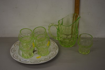 Lot 198 - Glass wares including large green glass jug...