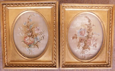 Lot 192 - A very near pair of silkwork pictures, both of...