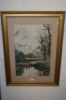 Lot 286 - River landscape, watercolour, framed and glazed