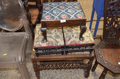 Lot 360 - Three upholstered footstools and a cane seated...