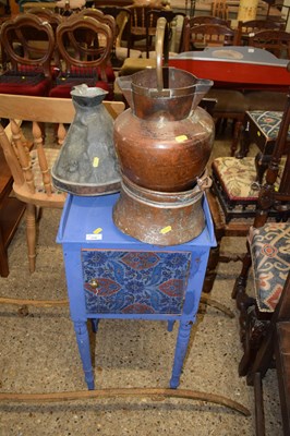 Lot 374 - A blue painted pot cupboard and three metal...