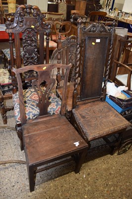 Lot 375 - Four Victorian Jacobian style dining chairs...