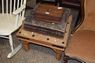 Lot 392 - A square hardwood coffee table together with...