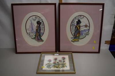 Lot 43 - A pair of Japanese inspired cross stitch...