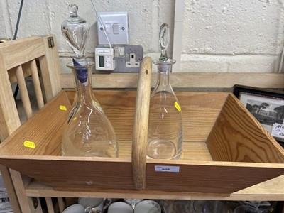 Lot 535 - Wooden storage box with handle and two decanters