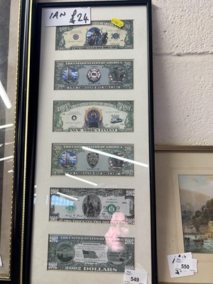 Lot 549 - A framed selection of US commemorative bank notes