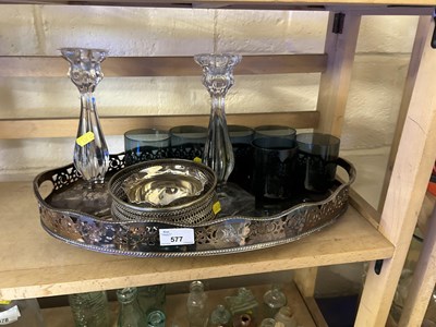 Lot 577 - EPNS oval tray, wine coaster, pair of glass...