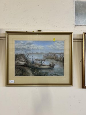 Lot 709 - "Reed Harvesting, Hickling" signed Jasmine Bowles