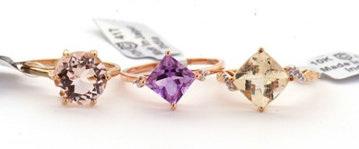 Lot 126 - Three 9ct gemset rings: to include a 9ct...