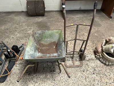 Lot 1015 - A metal sack barrow together with a galvanised...