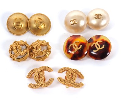 Lot 333 - Five pairs of Chanel earclips, the gilt metal...