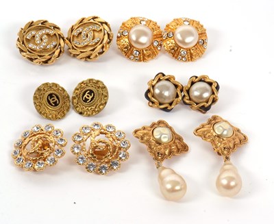 Lot 334 - Six pairs of Chanel earclips, the gilt metal...