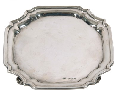 Lot 1 - A George VI silver card salver of plain square...