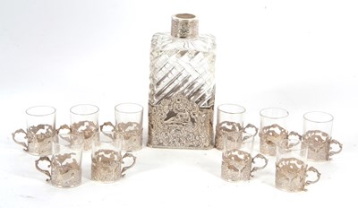 Lot 27 - A Dutch glass silver liqueur decanter in a...