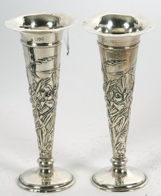 Lot 42 - A pair of Edwardian silver trumpet vases,...