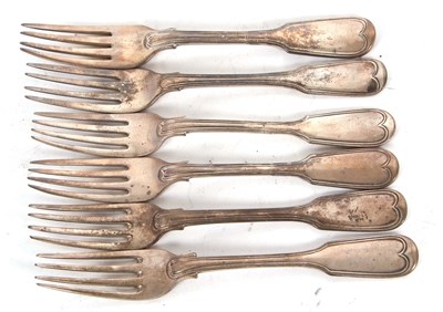 Lot 46 - Six antique silver fiddle and thread pattern...