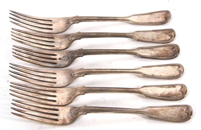 Lot 48 - Set of six Victorian silver table forks,...