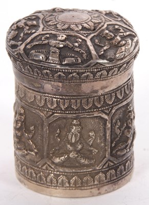 Lot 140 - 19th Century Burmese silver canister and cover...