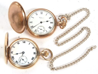 Lot 248 - Two rolled gold Hunter pocket watches, both...