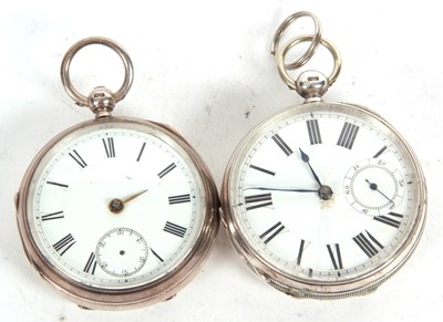 Lot 249 - Two silver open face pocket watches, both are...