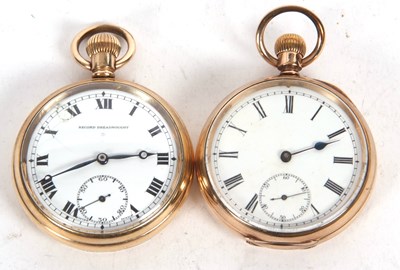 Lot 208 - Two rolled gold open face pocket watches,...