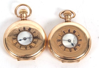 Lot 209 - Two half Hunter rolled gold pocket watches,...