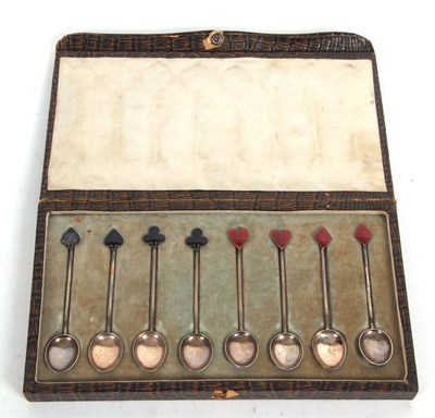 Lot 181 - Art Deco silver card suit coffee spoons, a set...