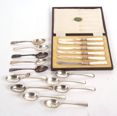 Lot 185 - Mixed Lot: Cased set of six silver bladed and...