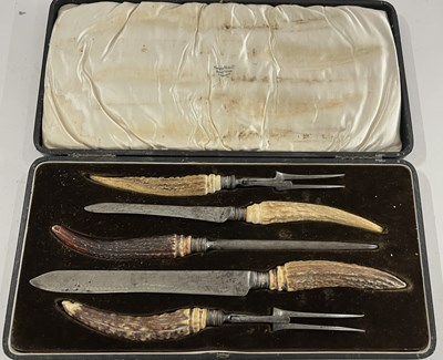 Lot 172 - George V stag handled four piece carving set...