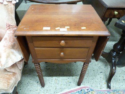 Lot 322 - Dark wood drop leaf table on bobbin turned legs