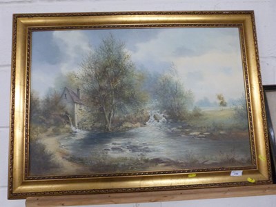 Lot 256 - Oleograph study, watermill, gilt framed