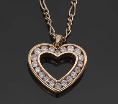 Lot 450 - An 18ct diamond heart pendant and 9ct chain,...