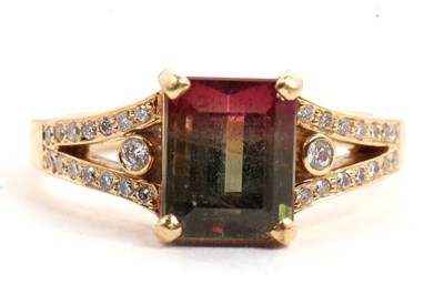 Lot 2 - An 18ct watermelon tourmaline and diamond ring,...