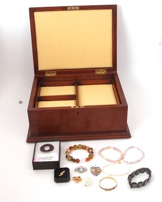 Lot 203 - A mahogany inlaid jewellery box and contents,...