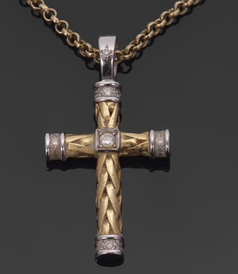 Lot 437 - An 18ct diamond cross pendant and chain, the...