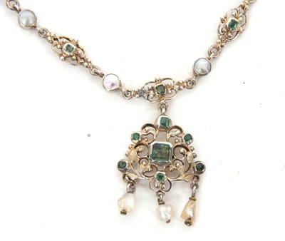 Lot 142 - A 19th century style emerald and cultured...