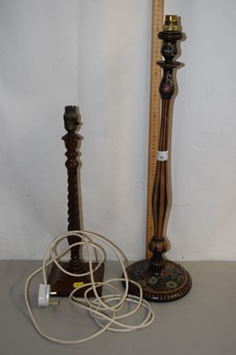 Lot 12 - A hardwood barley twist framed table lamp...